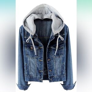 NWOT LifeShe Women's Casual Detachable Hoodie Denim Jacket - Deep Blue, Small